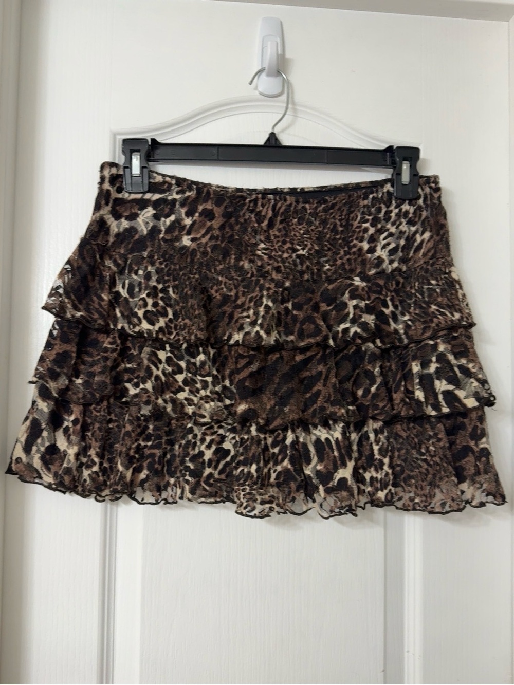 Flirtatious Y2K tiered ruffled sheer leopard print skirt lined size M